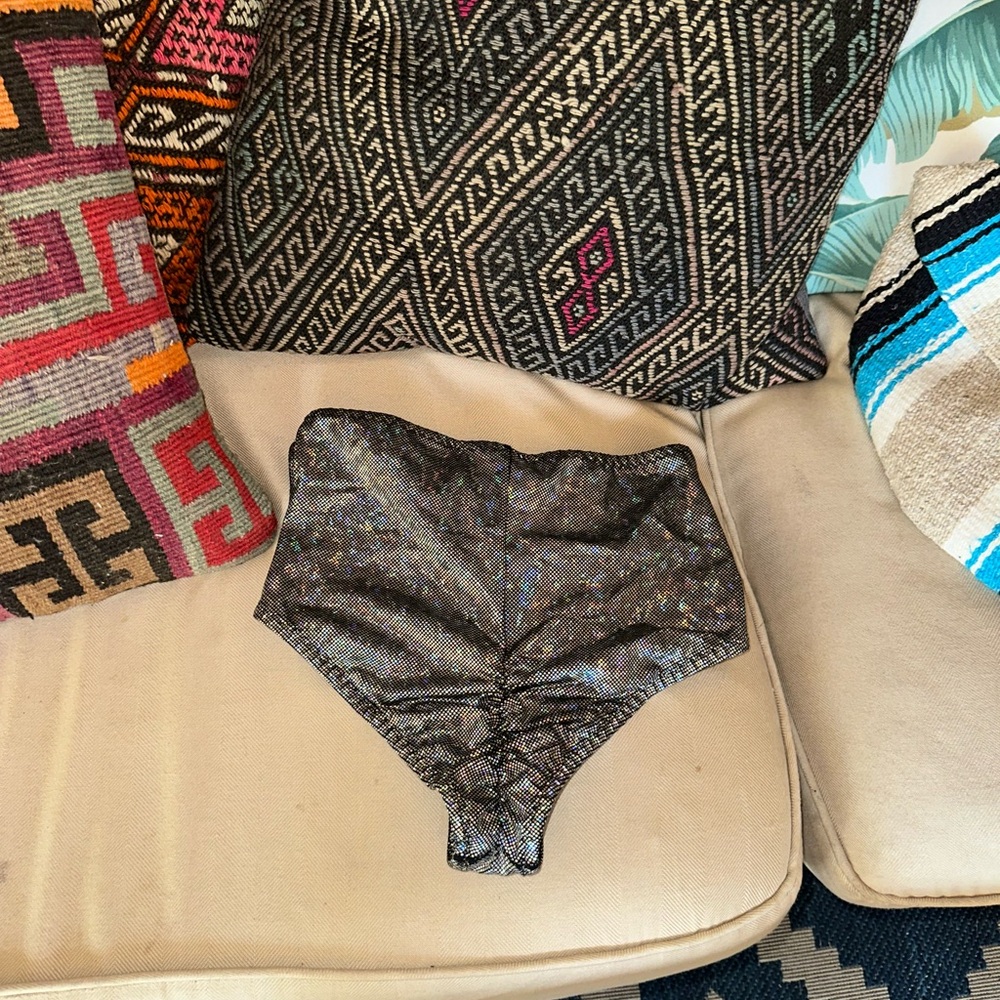 Holographic Shimmer High-Waisted rave pole shorts bottoms scrunch bum cheeky